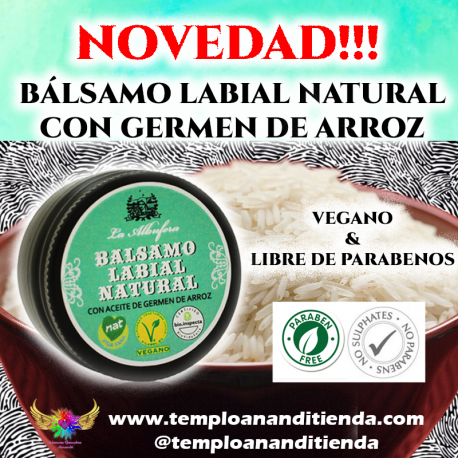BÁLSAMO LABIAL VEGANO Y NATURAL CON GERMEN DE ARROZ