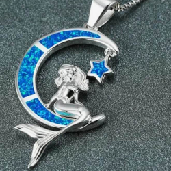 COLGANTE DE LUNA Y SIRENA BAÑADO EN PLATA