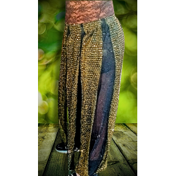 PANTALÓN BOMBACHO BELLYDANCE EN NEGRO Y  ORO