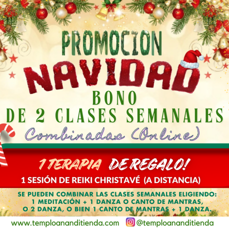 BONO DE 2 CLASES SEMANALES COMBINADAS + 1 SESIÓN DE REIKI CHRISTAVÉ (a distancia) DE REGALO!