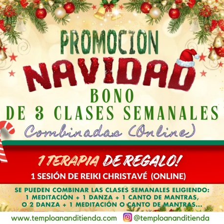 BONO DE 3 CLASES SEMANALES COMBINADAS + 1 SESIÓN DE REIKI CHRISTAVÉ (online) DE REGALO!
