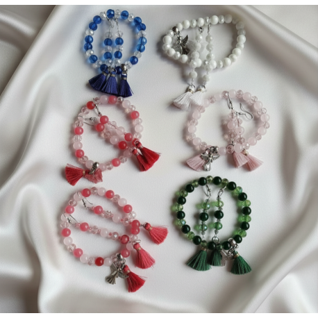 CONJUNTO PULSERA + PENDIENTE MALA HINDÚ 
