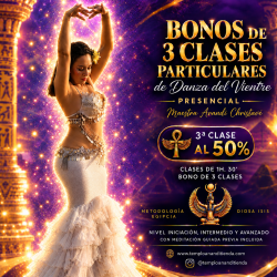 BONO 3 CLASES PARTICULARES Y PERSONALIZADAS DE DANZA DEL VIENTRE A DOMICILIO, LA 3ª AL -50% DTO!